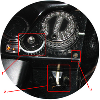 Pentax LX - полукруглая чашечка (номер 1) предохранителя спусковой кнопки, многофункциональная кнопка, крепёжный винт